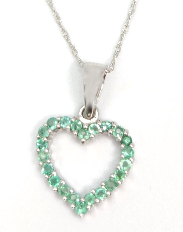 Emerald heart necklace in 10K white gold
