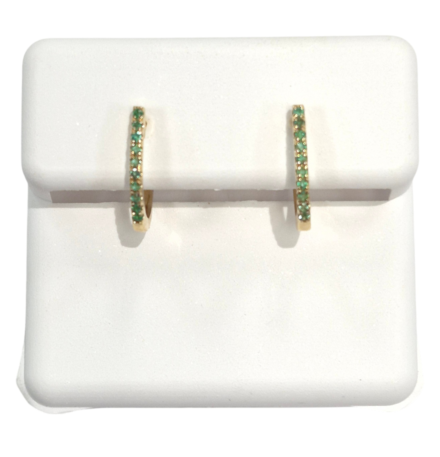 gold and emerald dainty hoop earrings