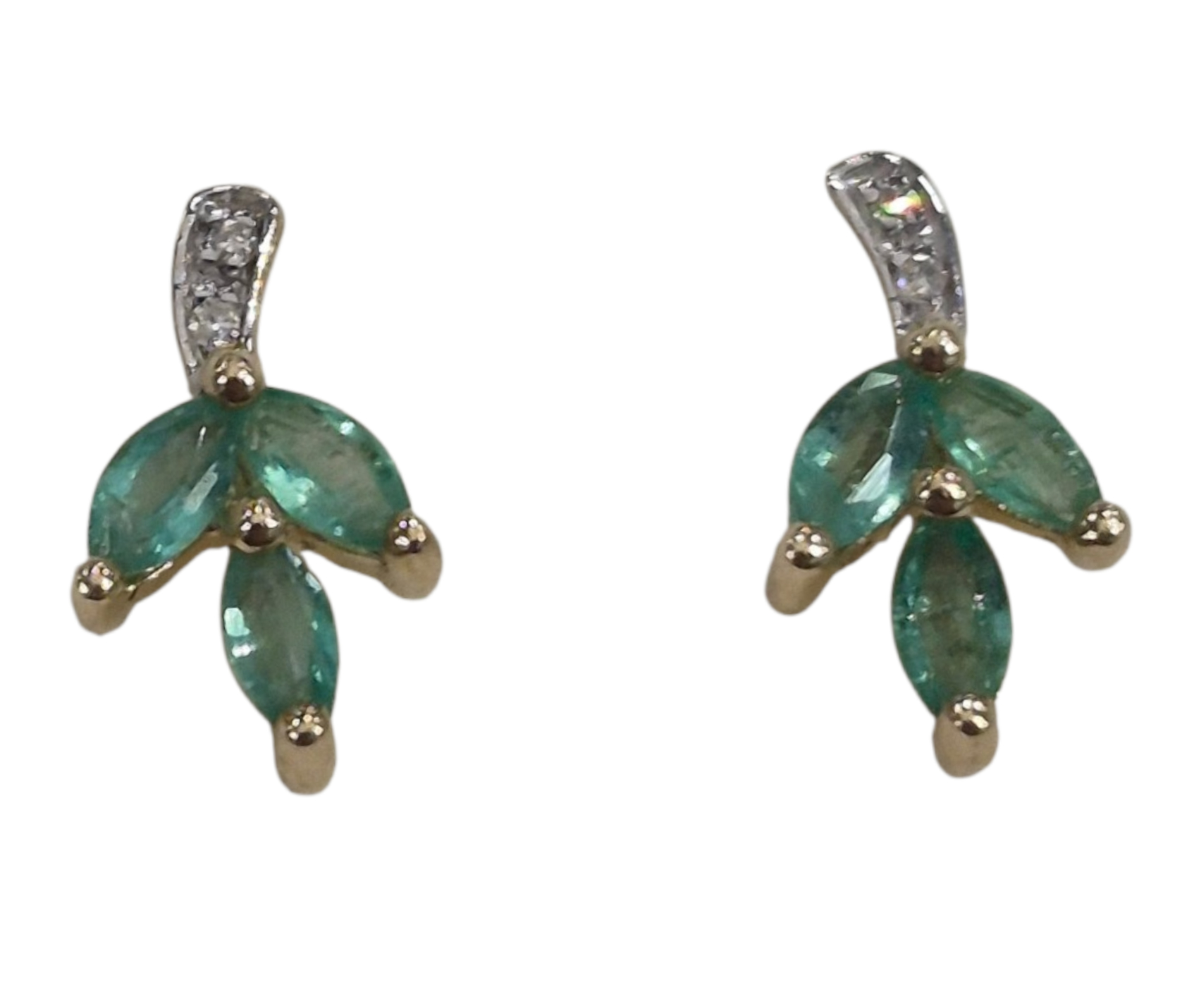 diamond and emerald leaf stud earrings