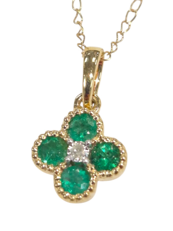 diamond, emerald and gold dainty necklace