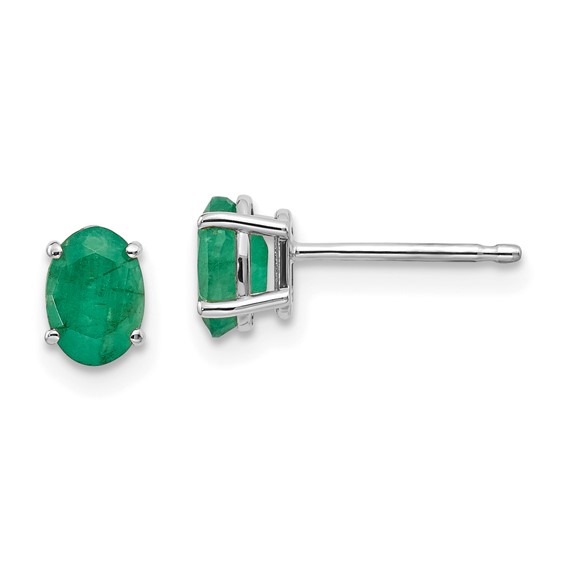 green emerald gemstone and 14K white gold stud earrings