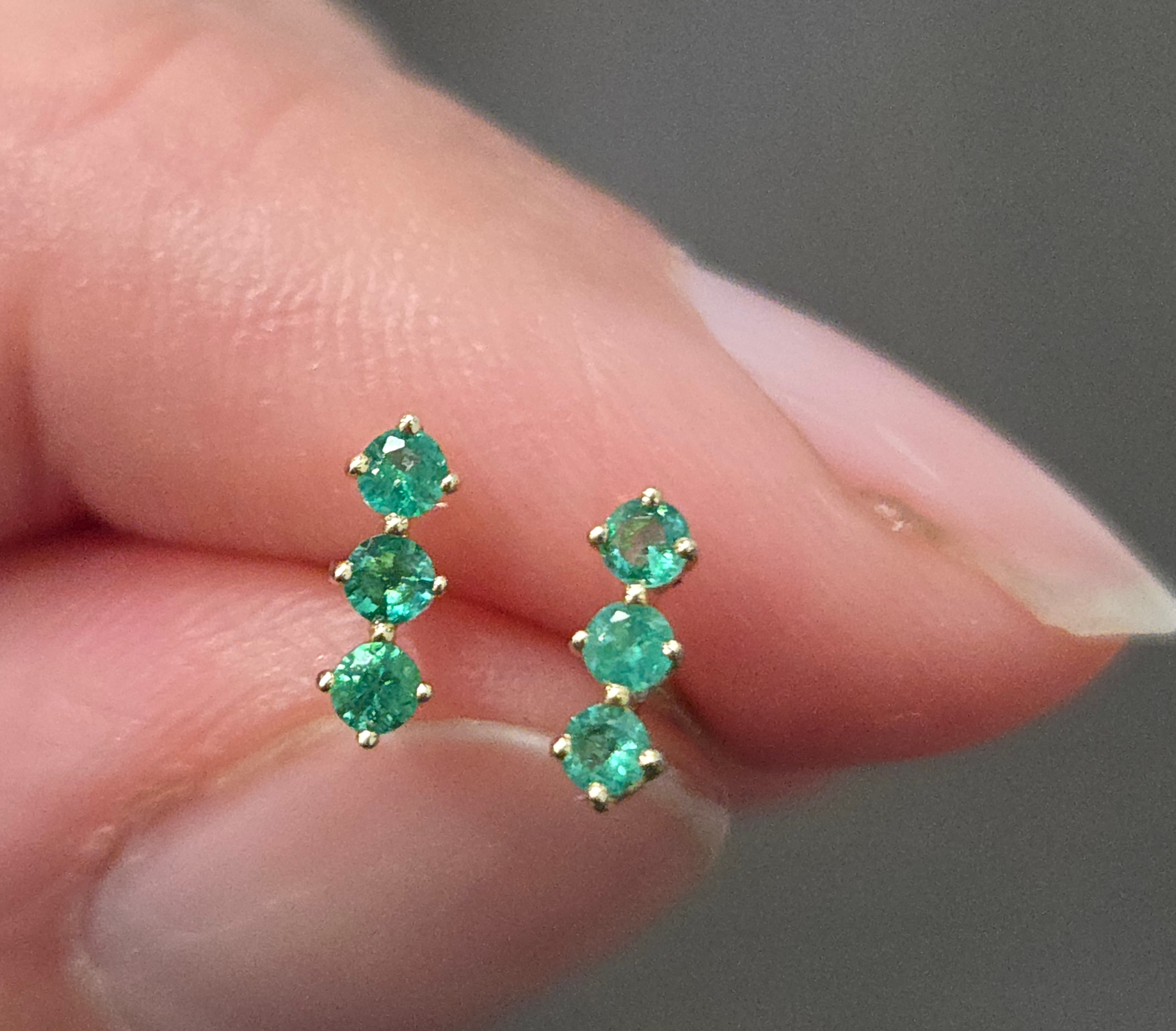 emerald and 14K gold stud earrings