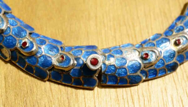handmade detailed sterling silver and enamel snake with clasp closed