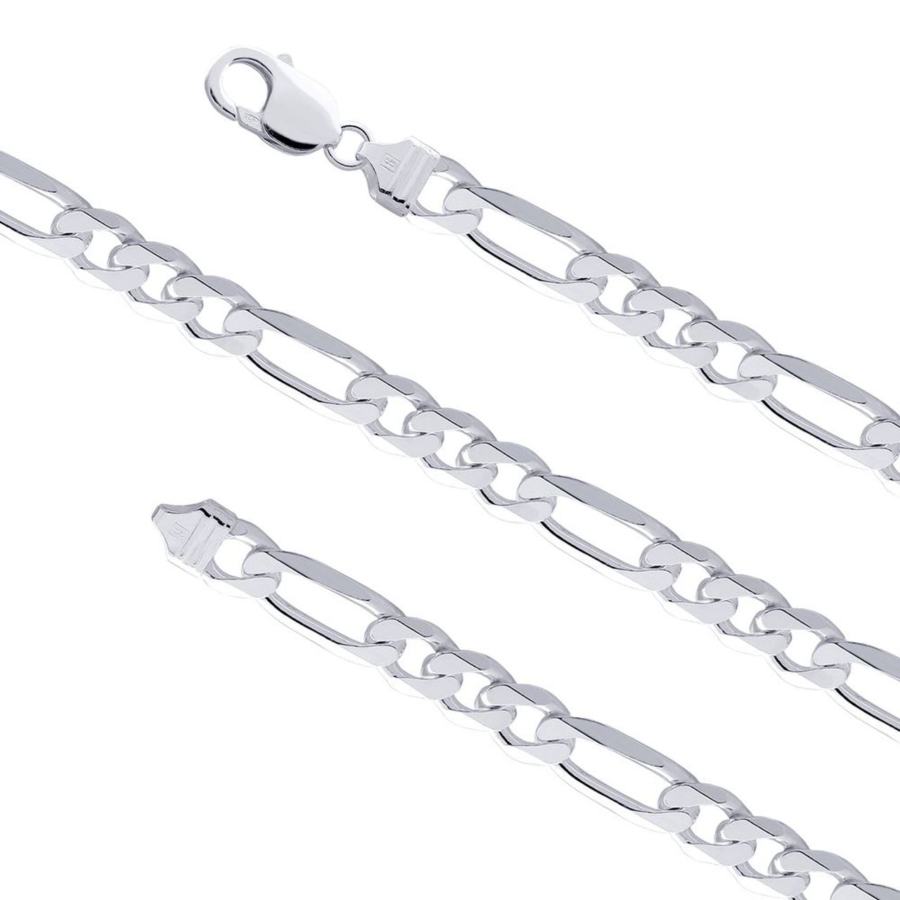 20 Inch .925 Sterling Silver Figaro Chain - 1mm To 13mm, Italian Made Necklace