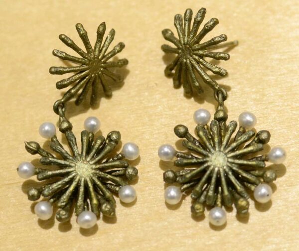 Michael Michaud Silver Seasons long firewheel post earrings