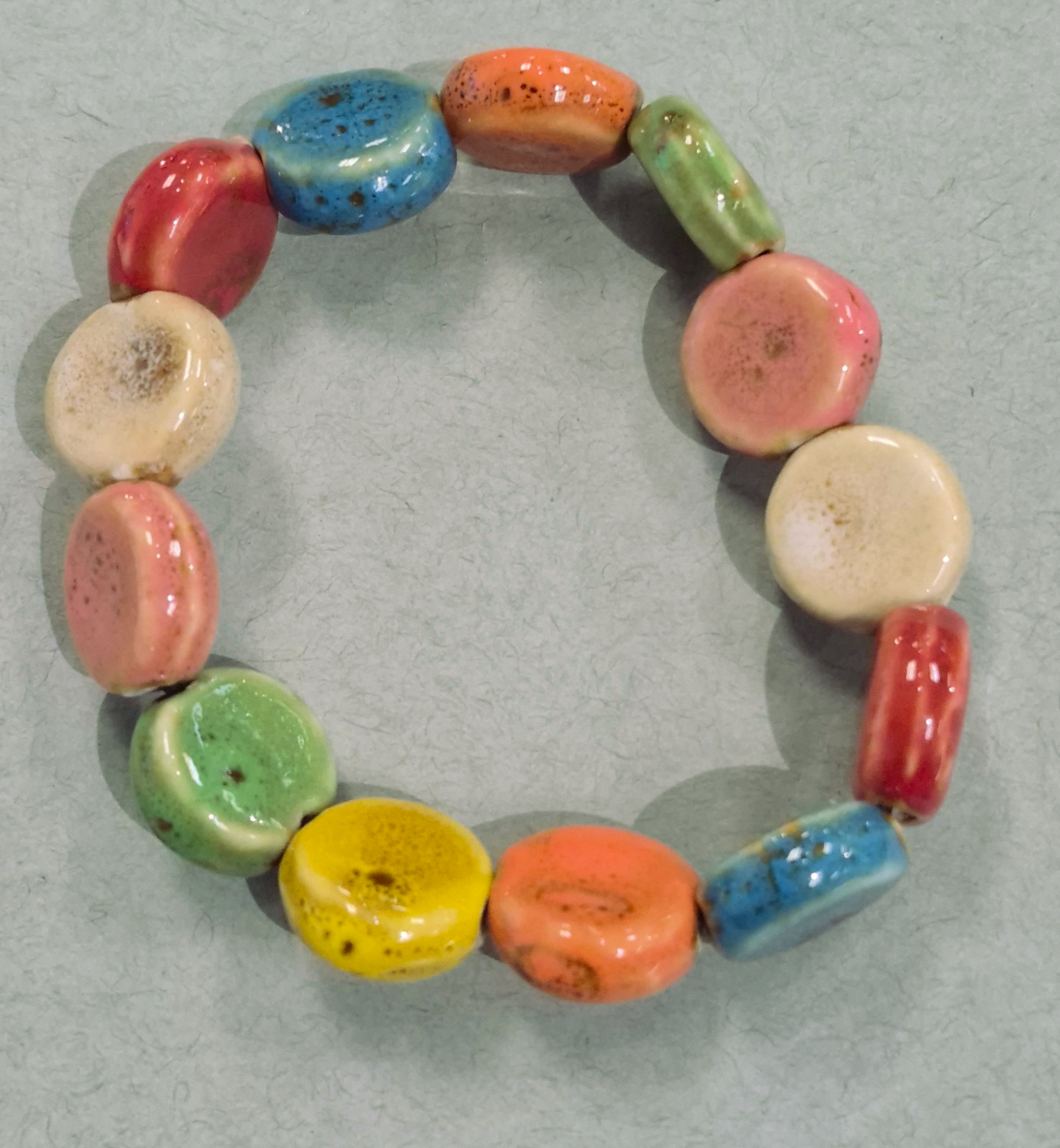 multicolor flat circle ceramic beaded bracelet