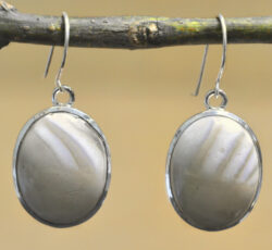 brown flint and sterling silver oval drop earrings