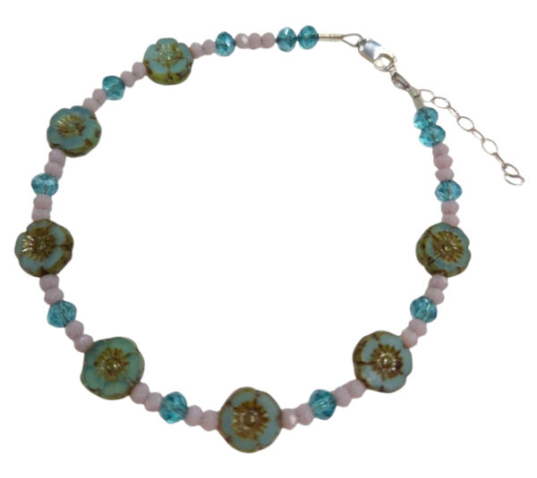 beaded teal flower bracelet