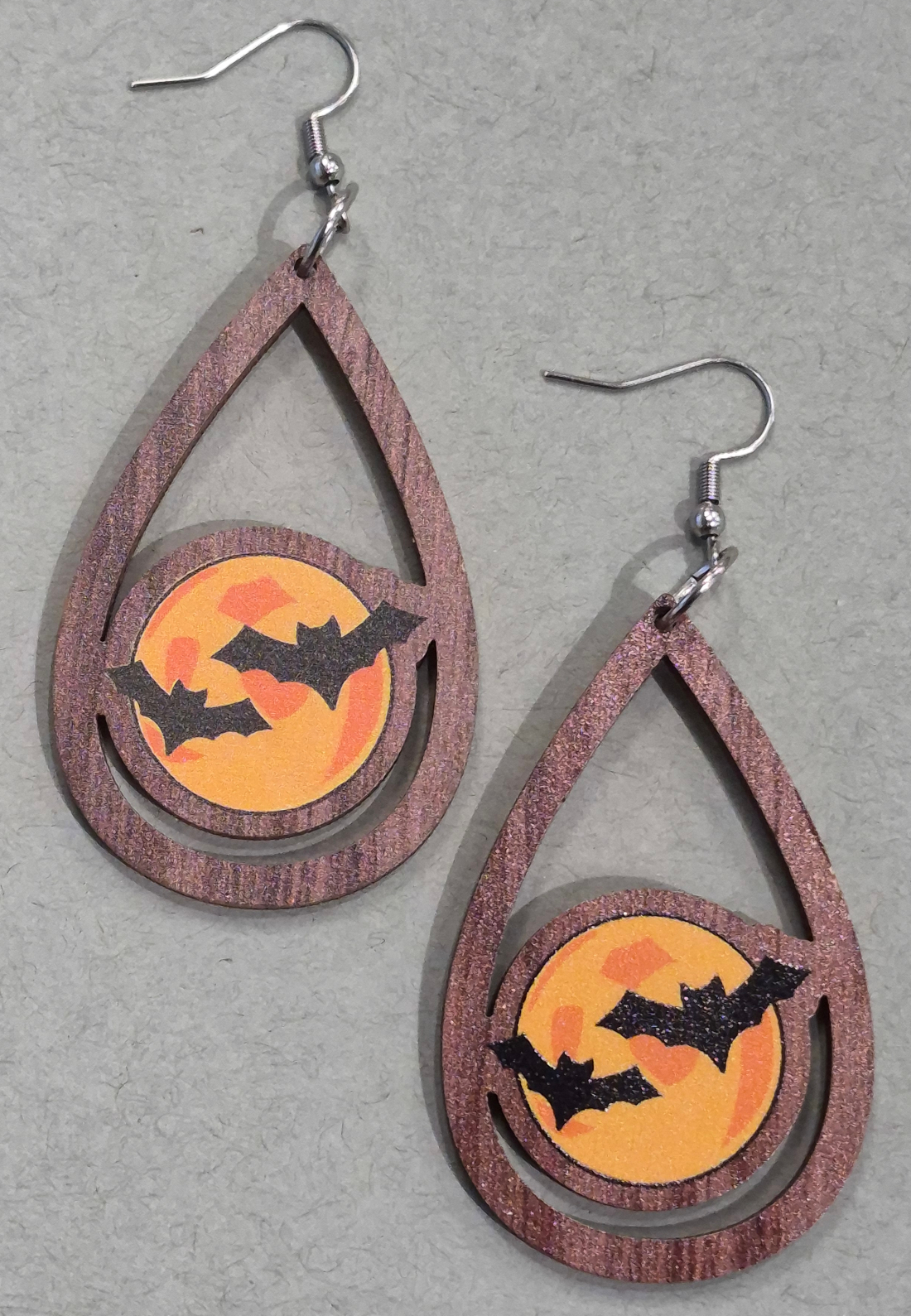 full moon and bat earrings