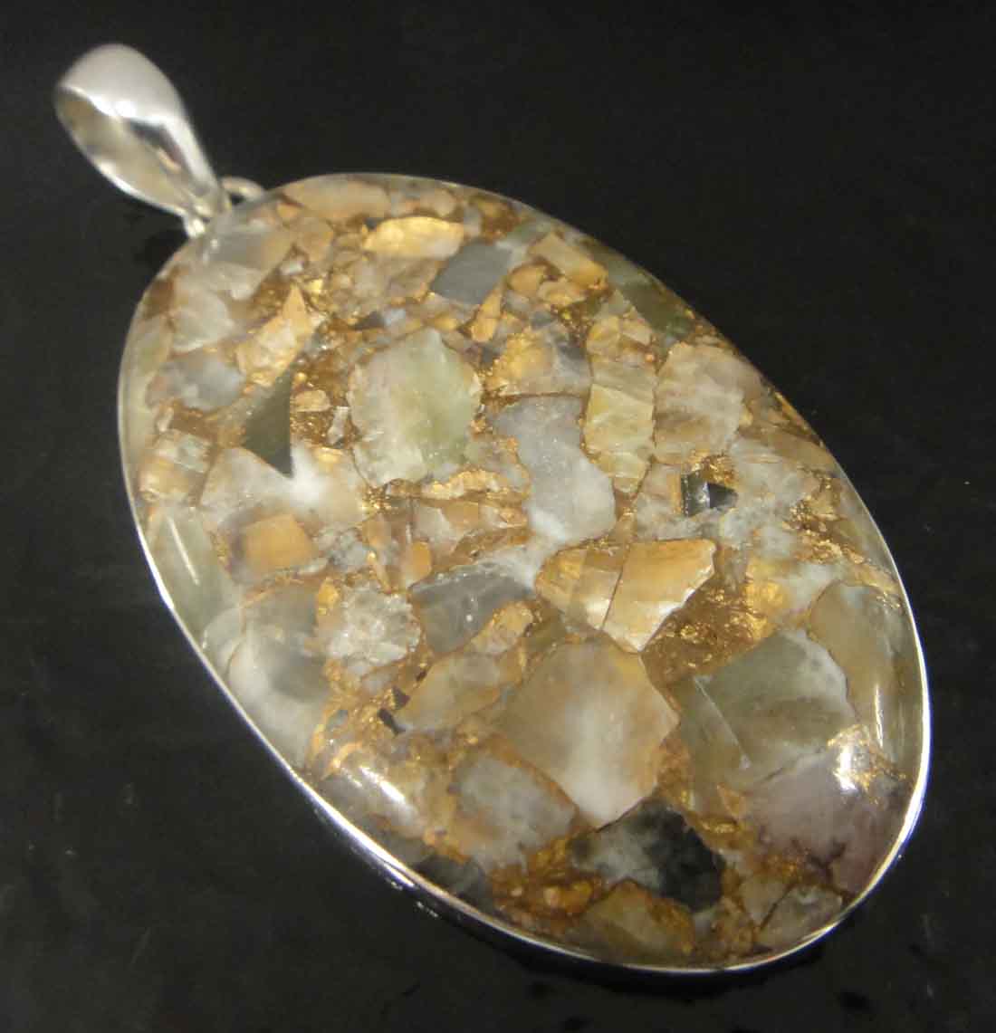 Handmade copper calcite fusion and sterling silver pendant