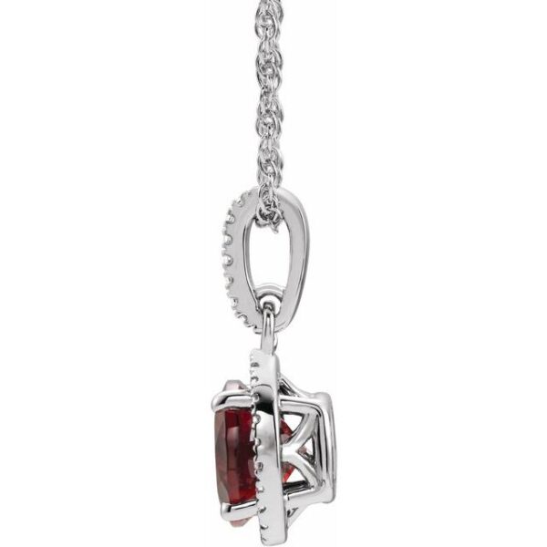 side view of garnet necklace