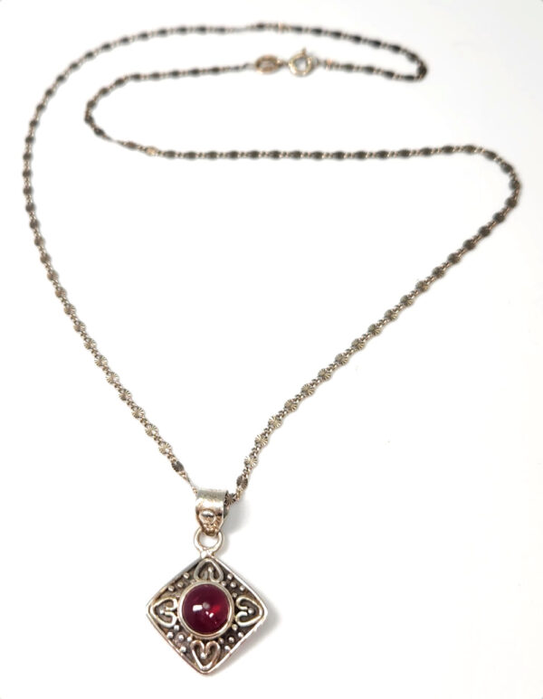 Garnet and sterling silver necklace with 18 inch chain