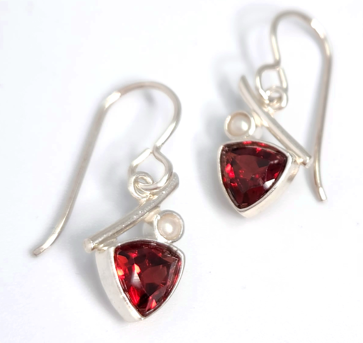 garnet, pearl, and sterling silver earrings