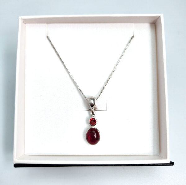 Garnet and sterling silver necklace in gift box