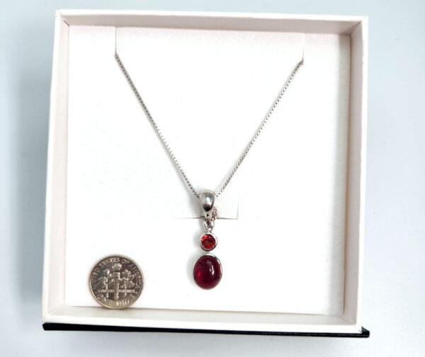 garnet necklace with dime for size comparison