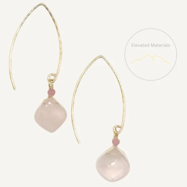 earrings with pink tourmaline and rose quartz gemstones + modern gold-fill long ear-wires