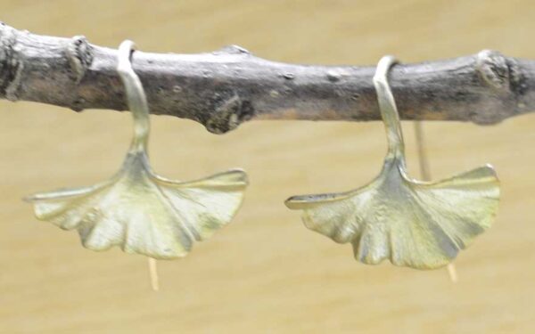Petite green Ginkgo leaf earrings by Michael Michaud