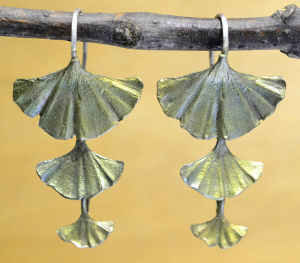 Michael Michaud Silver Seasons triple leaf Ginkgo dangle earrings