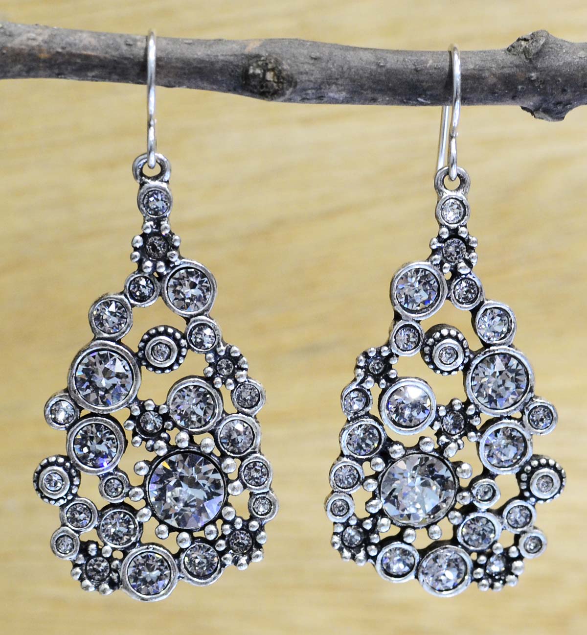 Glam silver tone earrings in color "All Crystal"