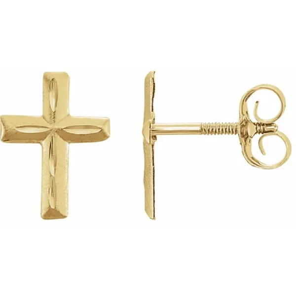 14K gold cross stud earrings