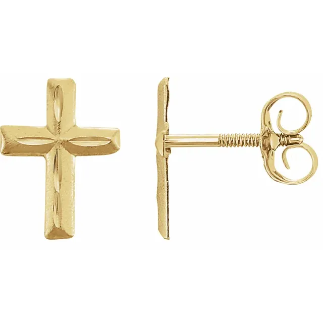 14K gold cross stud earrings