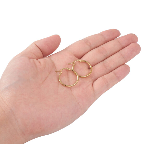 gold plated stainless steel hoops in hand