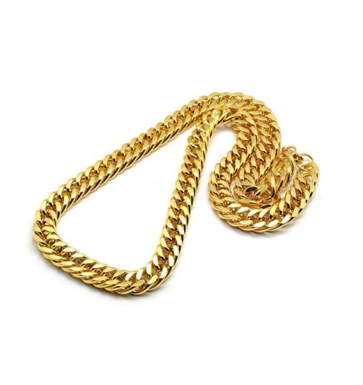 gold-tone stainless steel Cuban link chain