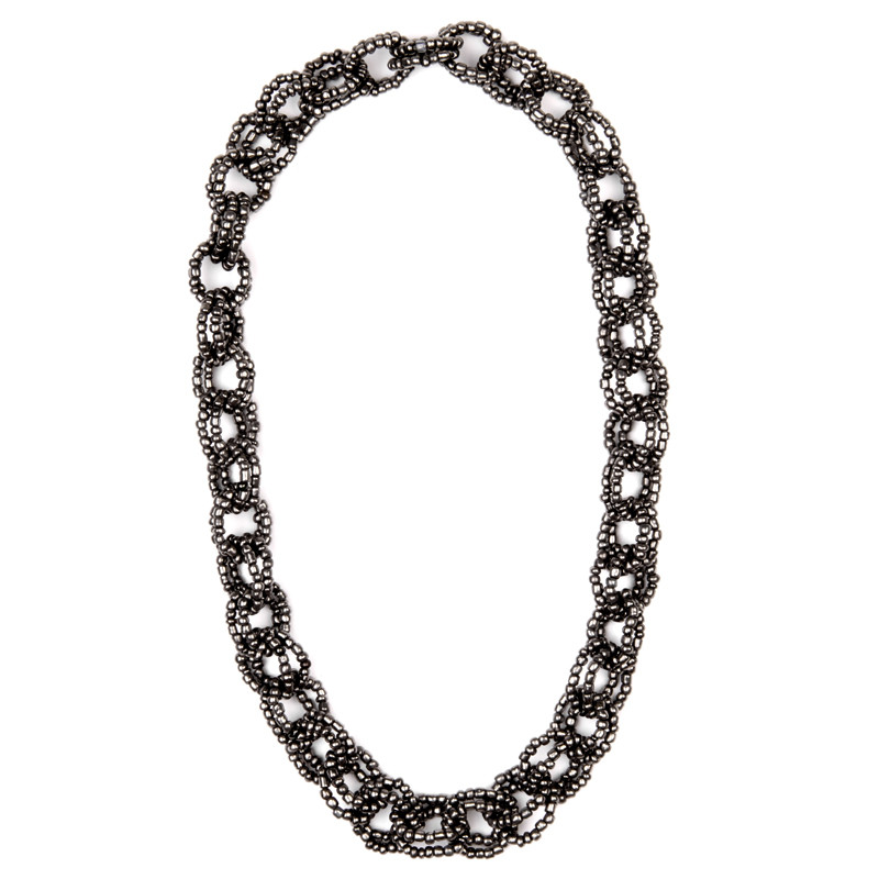 gray art glass chain link beaded necklace