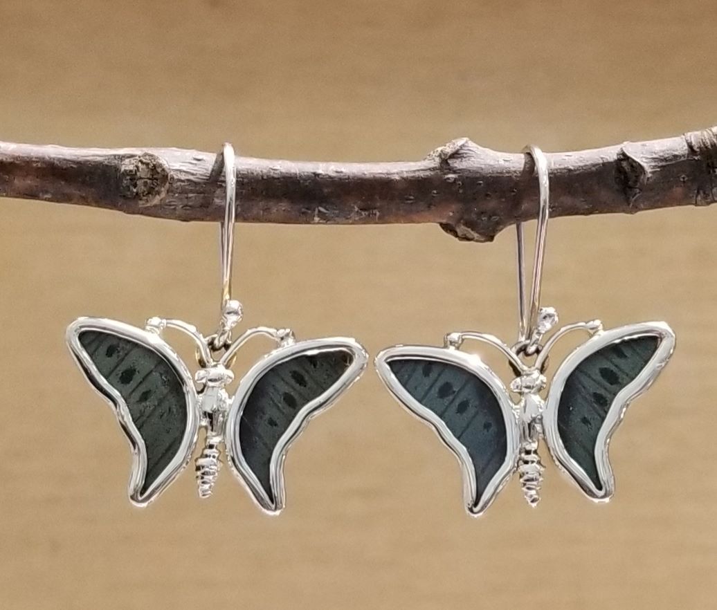 gray green butterfly shape earrings