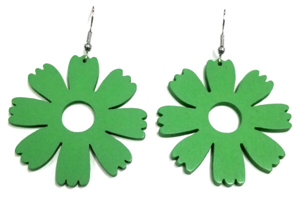 Green wooden flower earrings