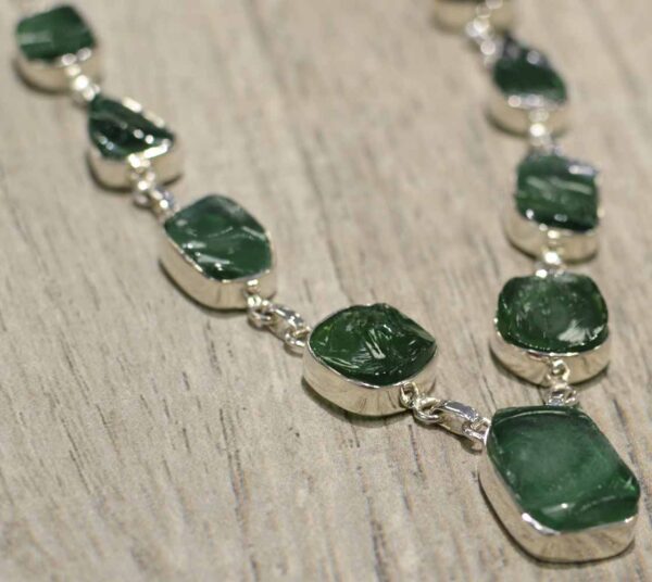 handmade rough green obsidian and sterling silver necklace