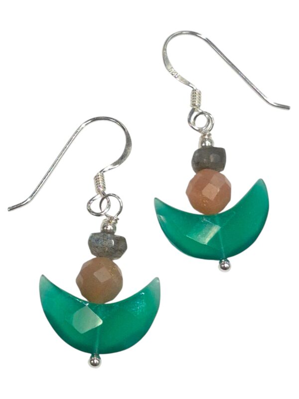 green onyx earrings with labradorite and sunstone accents