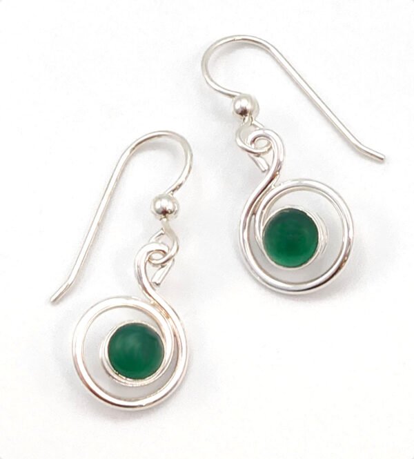 Green onyx and sterling silver handmade artisan earrings by Ted Walker