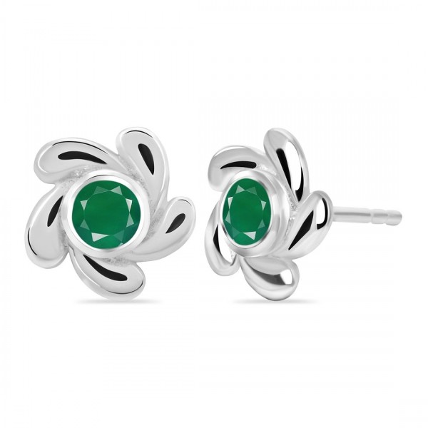 green onyx and sterling silver post earrings