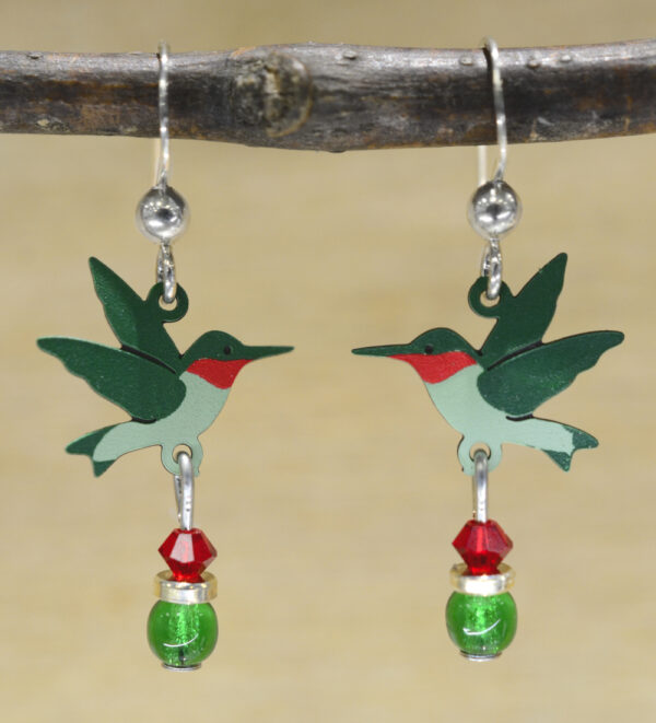 Sienna Sky green and red hummingbird earrings