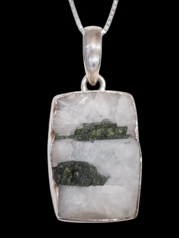 rough green tourmaline crystal and sterling silver necklace
