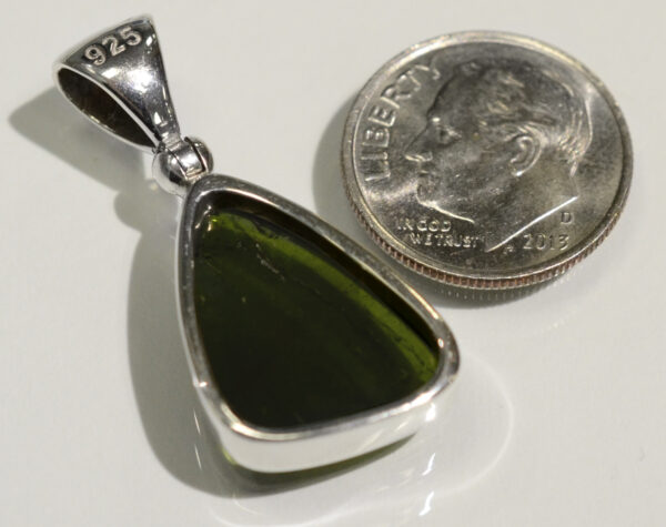 back of handmade green tourmaline triangle pendant