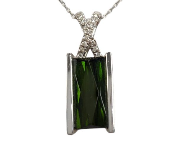 green tourmaline, diamond, and white gold necklace