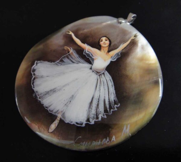 This hand painted ballerina pendant is designed by Anna King