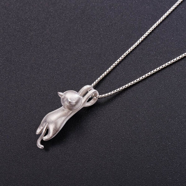 reaching cat necklace in matte finish sterling silver