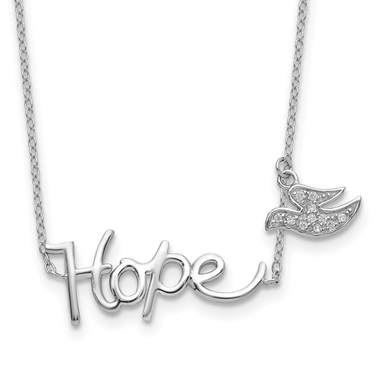 sterling silver hope necklace with peace dove accent