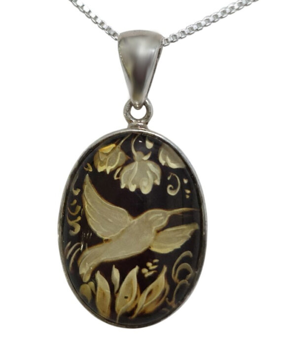 carved amber hummingbird necklace