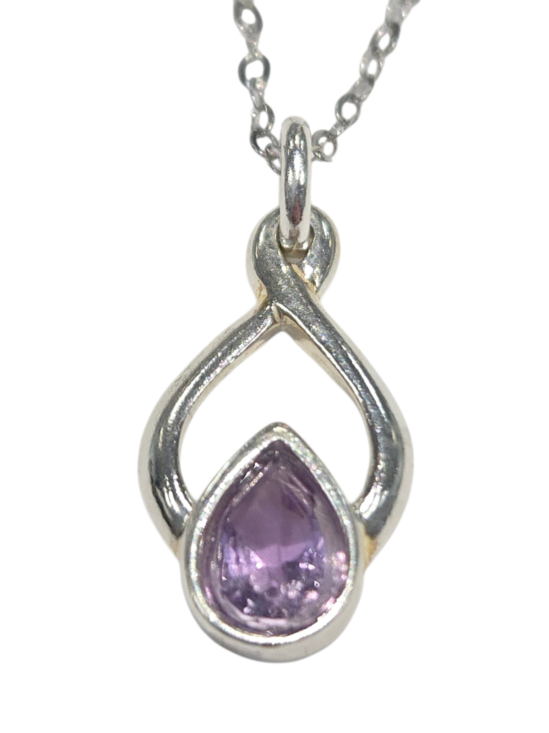 amethyst drop necklace in sterling silver