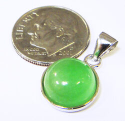 handmade green jade and sterling silver circle pendant with dime for size