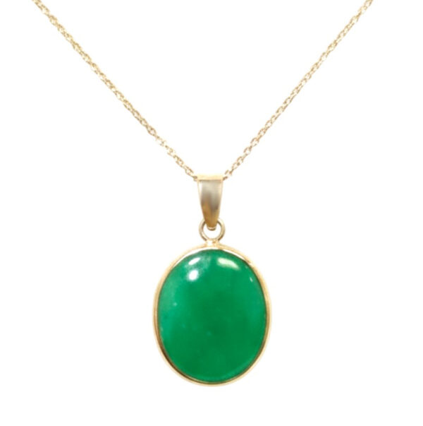oval green jade and 14K gold necklace