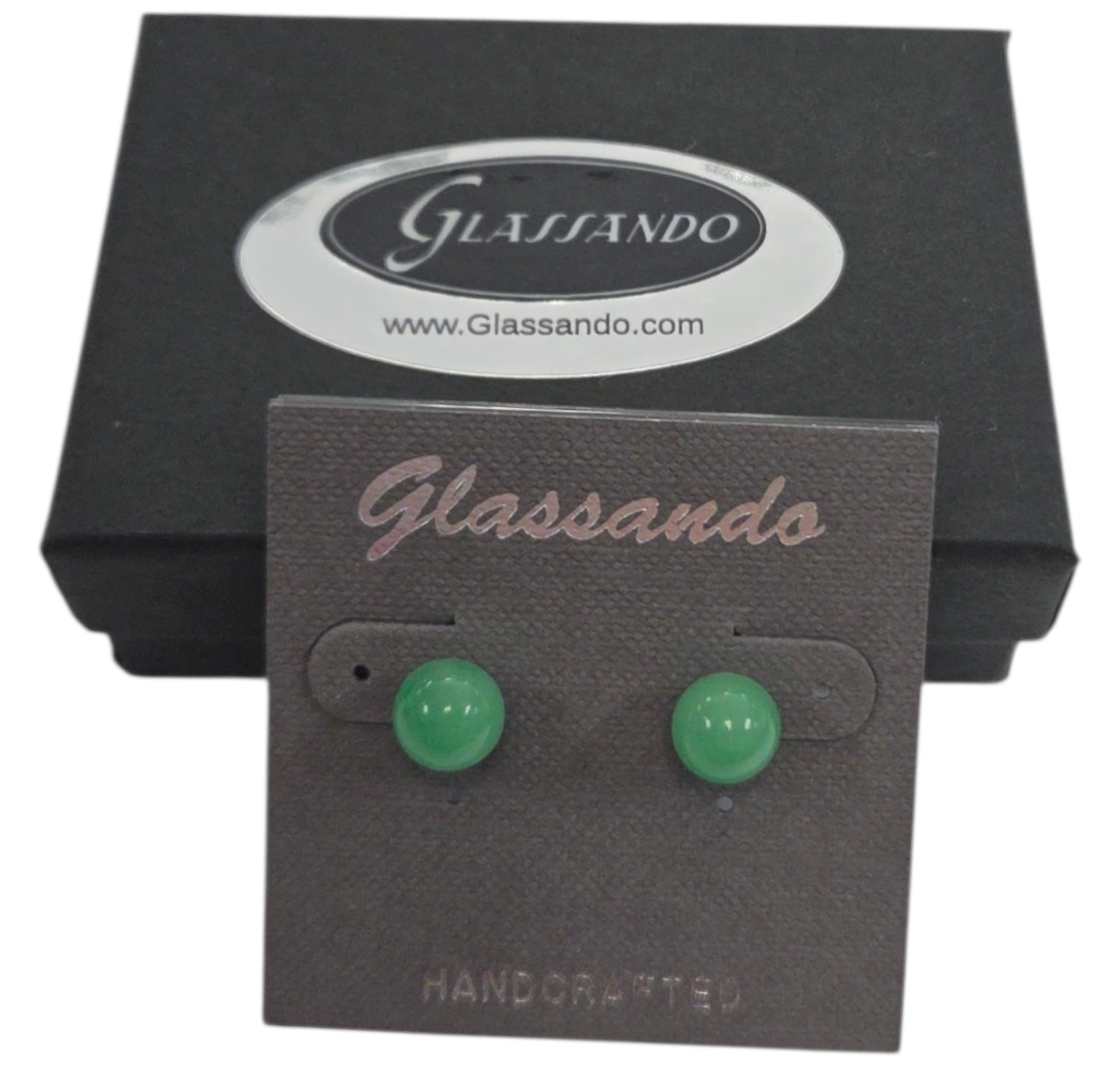 green jade stud earrings with gift box