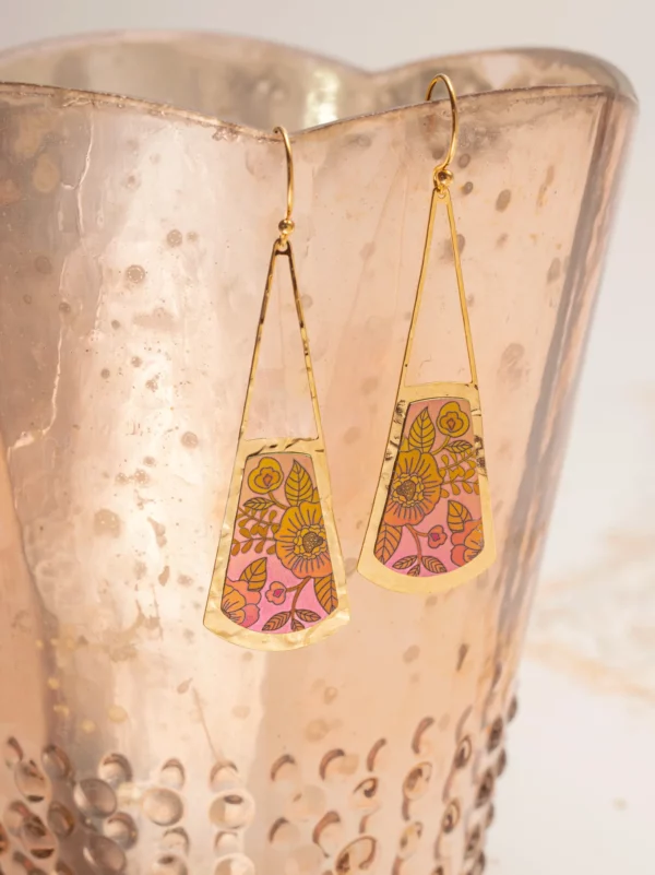 long pink floral earrings by Holly Yashi