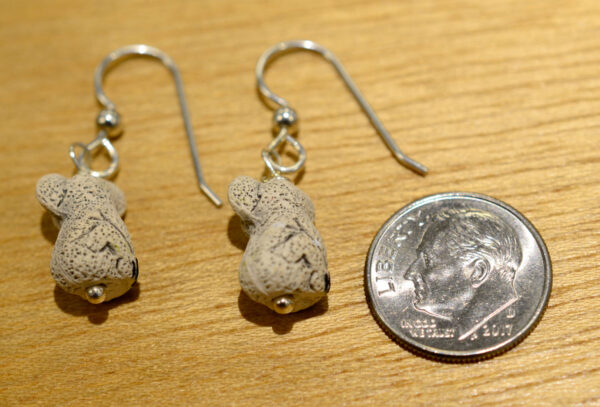 Reverse side of koala bear earrings, shown with dime (not included) for scale