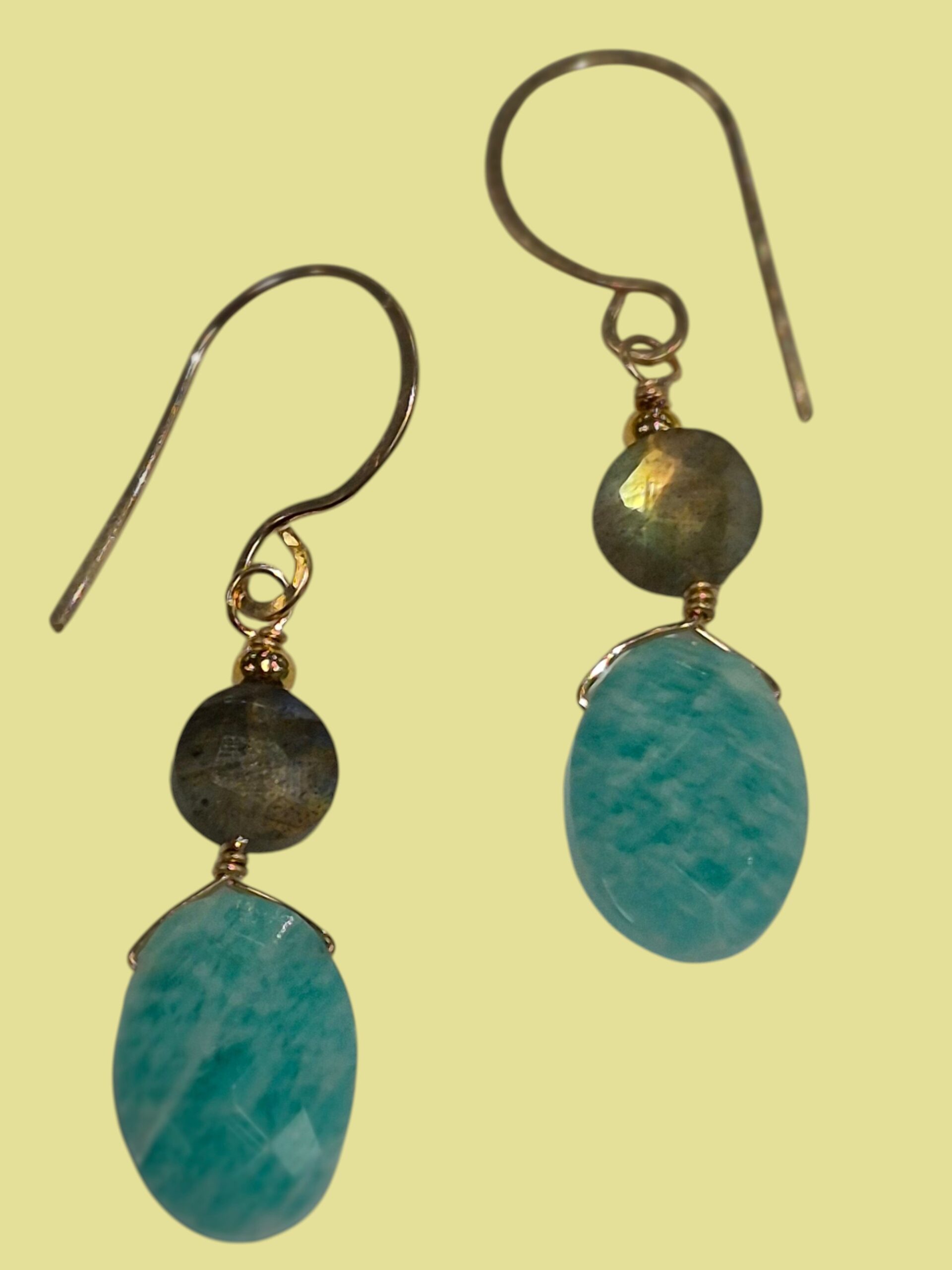 labradorite and amazonite earrings with gold-fill earwires