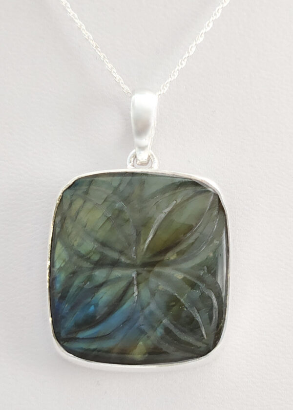 labradorite carved pendant on 18 inch chain